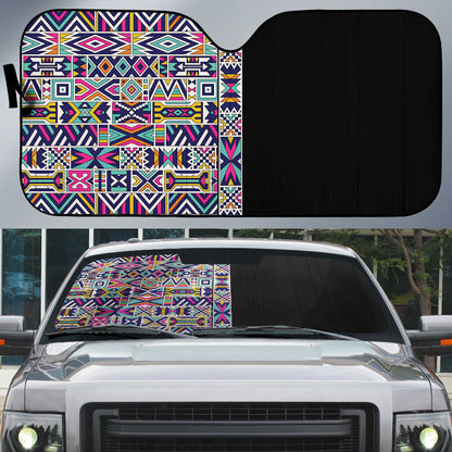 African Ndebele Art Patterns Auto Sun Shade Black Half Style