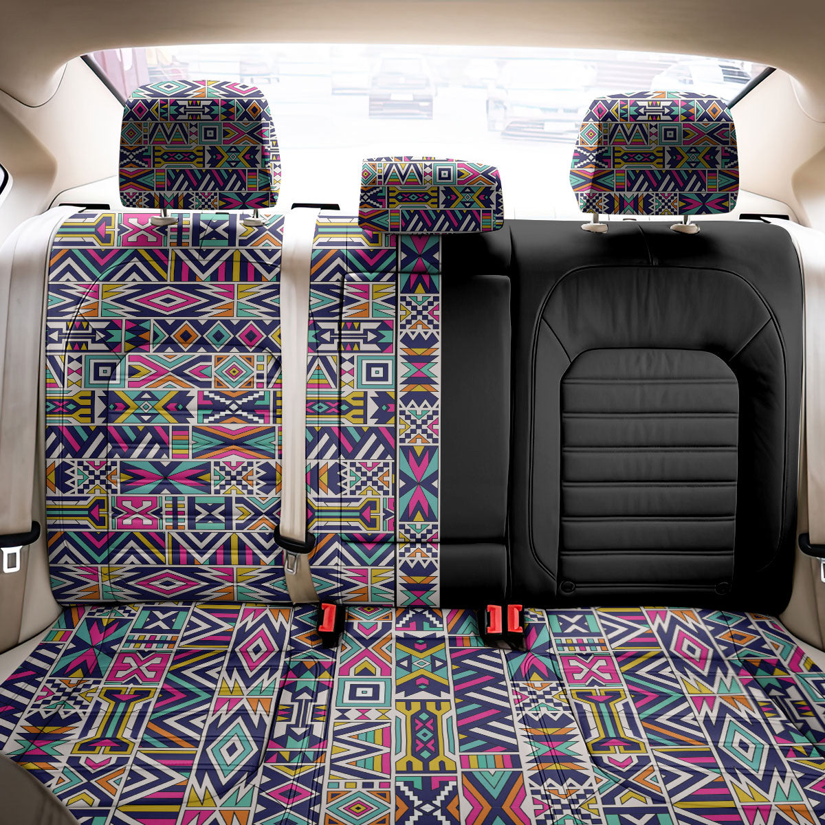 African Ndebele Art Patterns Back Car Seat Cover Black Half Style