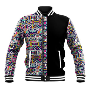 African Ndebele Art Patterns Baseball Jacket Black Half Style