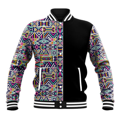 African Ndebele Art Patterns Baseball Jacket Black Half Style