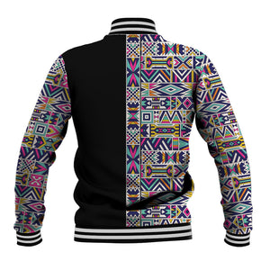 African Ndebele Art Patterns Baseball Jacket Black Half Style