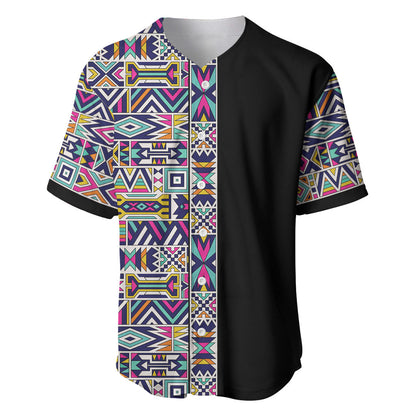 African Ndebele Art Patterns Baseball Jersey Black Half Style