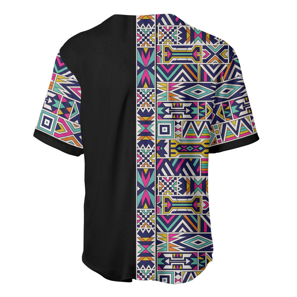 African Ndebele Art Patterns Baseball Jersey Black Half Style