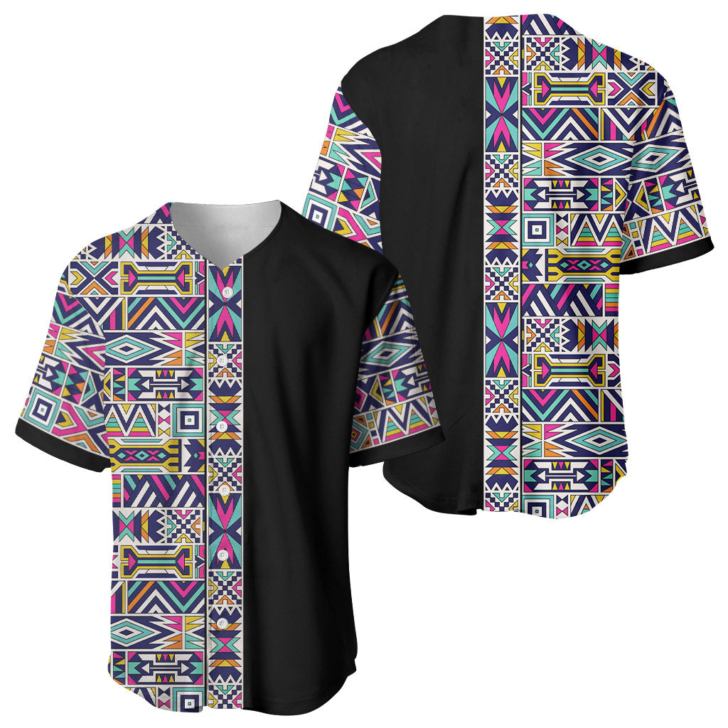 African Ndebele Art Patterns Baseball Jersey Black Half Style