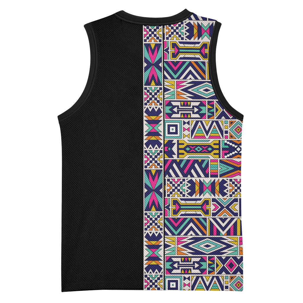 African Ndebele Art Patterns Basketball Jersey Black Half Style