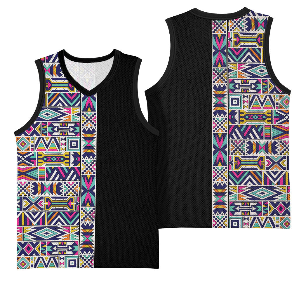 African Ndebele Art Patterns Basketball Jersey Black Half Style