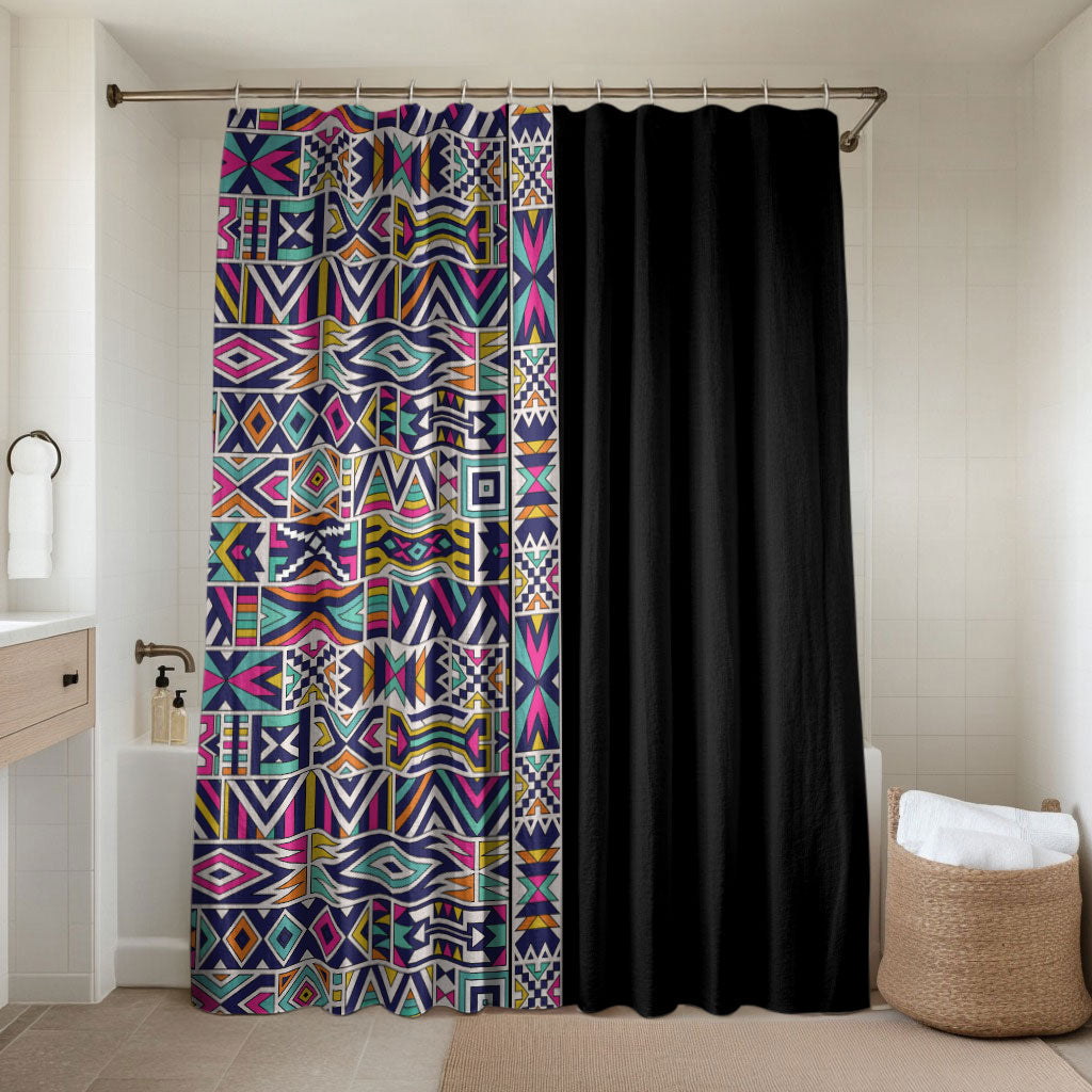 African Ndebele Art Patterns Bathroom Set Black Half Style