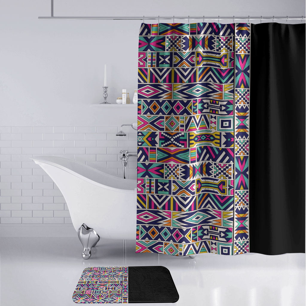 African Ndebele Art Patterns Bathroom Set Black Half Style
