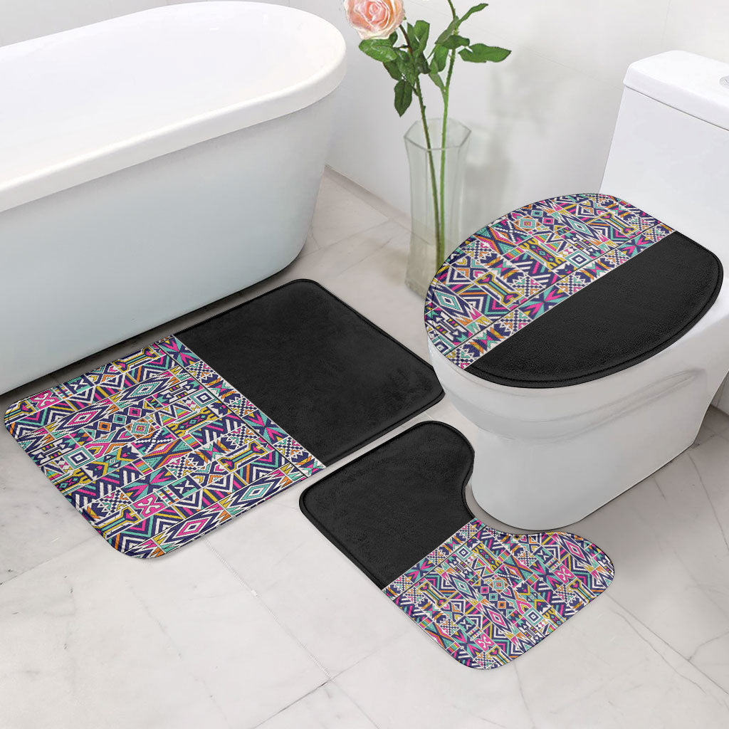 African Ndebele Art Patterns Bathroom Set Black Half Style