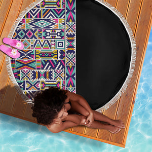 African Ndebele Art Patterns Beach Blanket Black Half Style