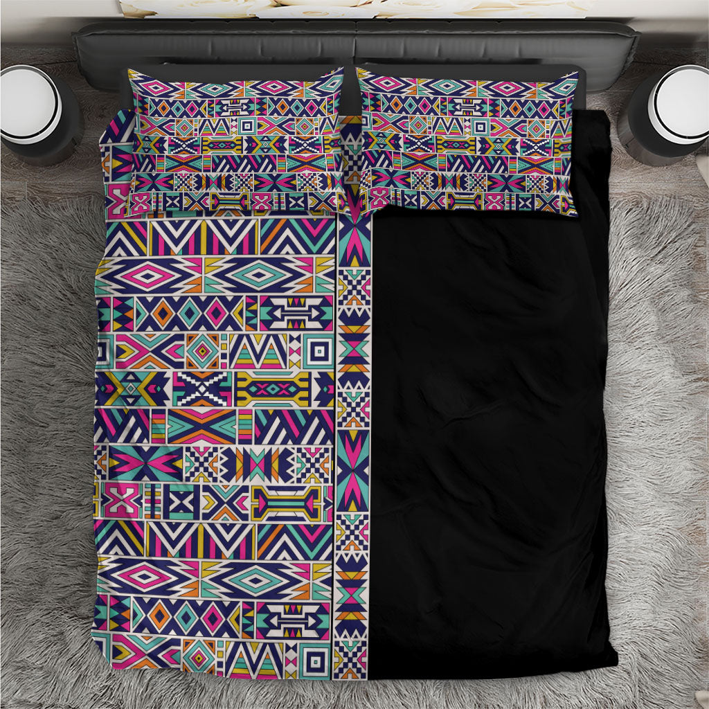 African Ndebele Art Patterns Bedding Set Black Half Style