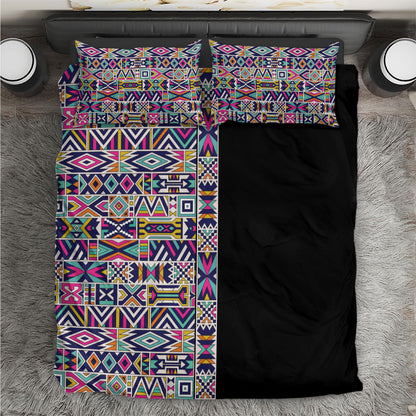African Ndebele Art Patterns Bedding Set Black Half Style