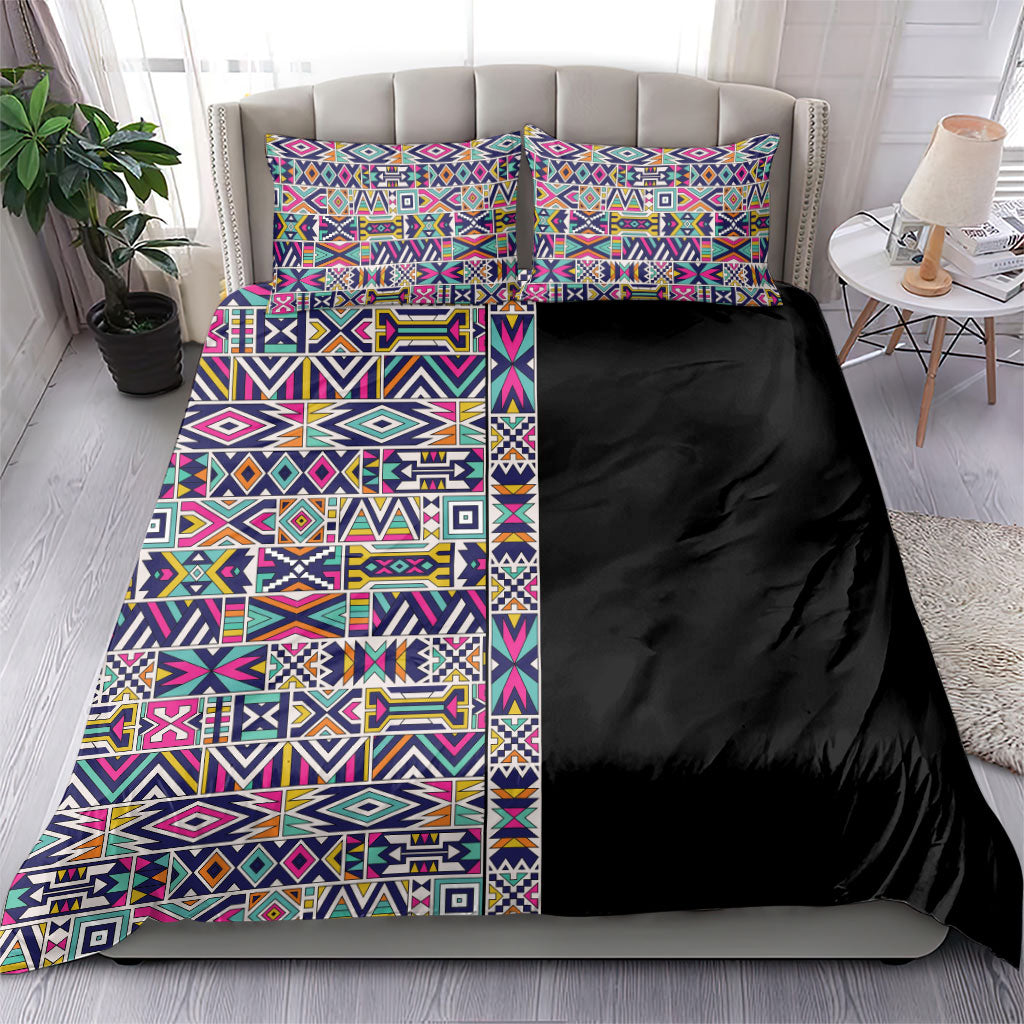 African Ndebele Art Patterns Bedding Set Black Half Style