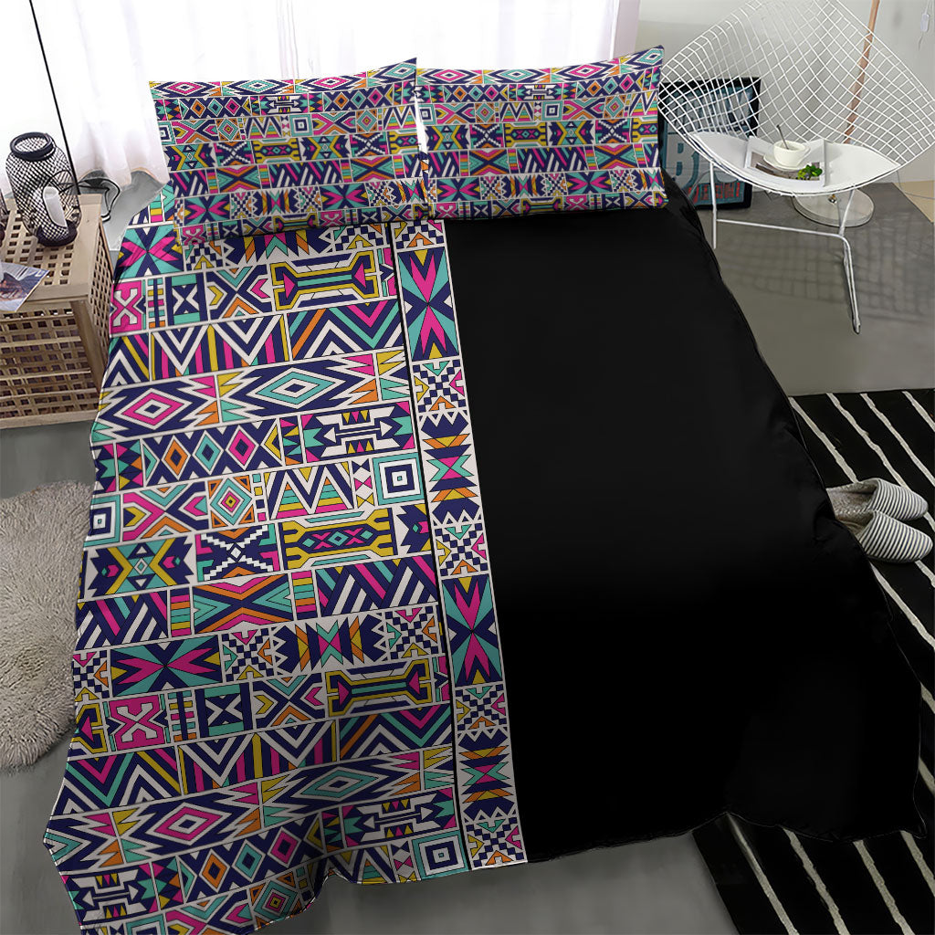 African Ndebele Art Patterns Bedding Set Black Half Style