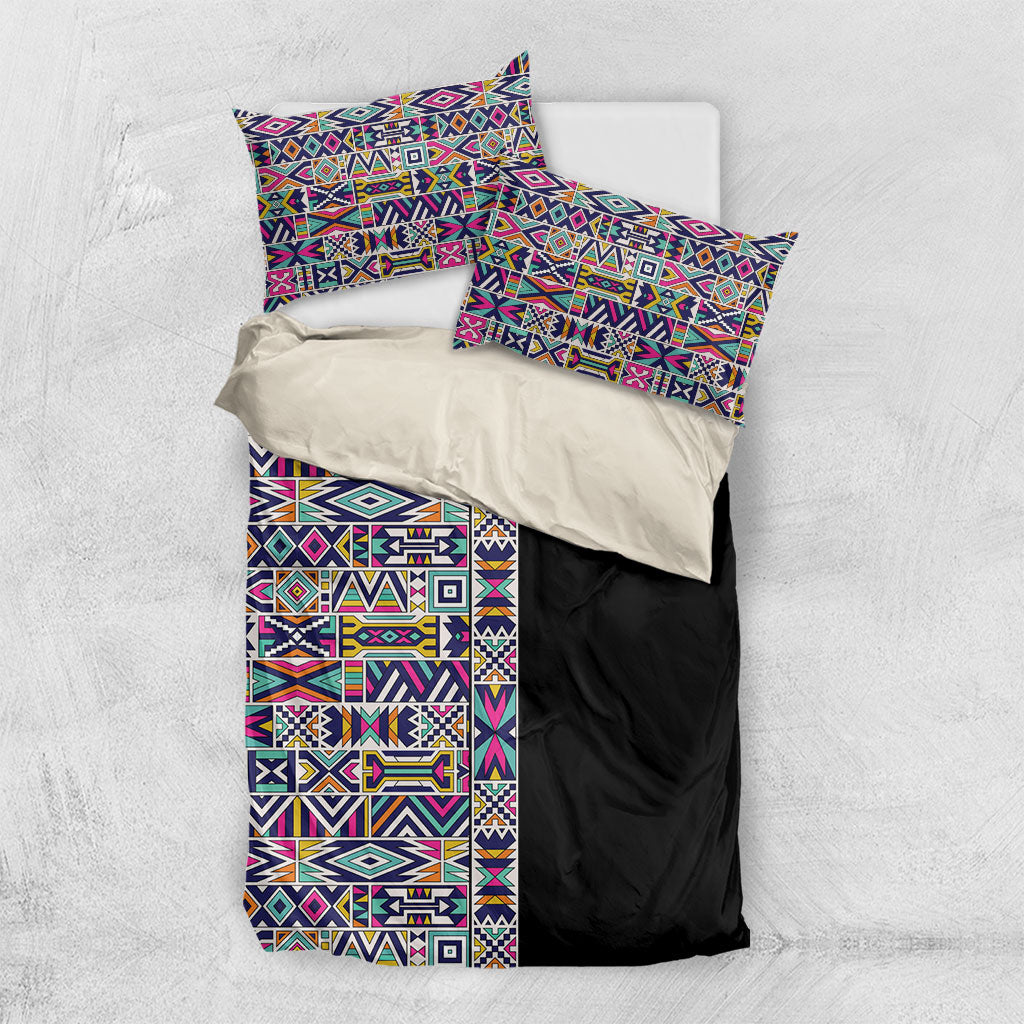 African Ndebele Art Patterns Bedding Set Black Half Style