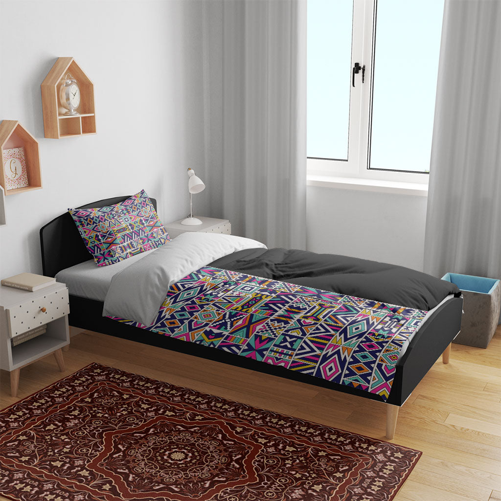 African Ndebele Art Patterns Bedding Set Black Half Style