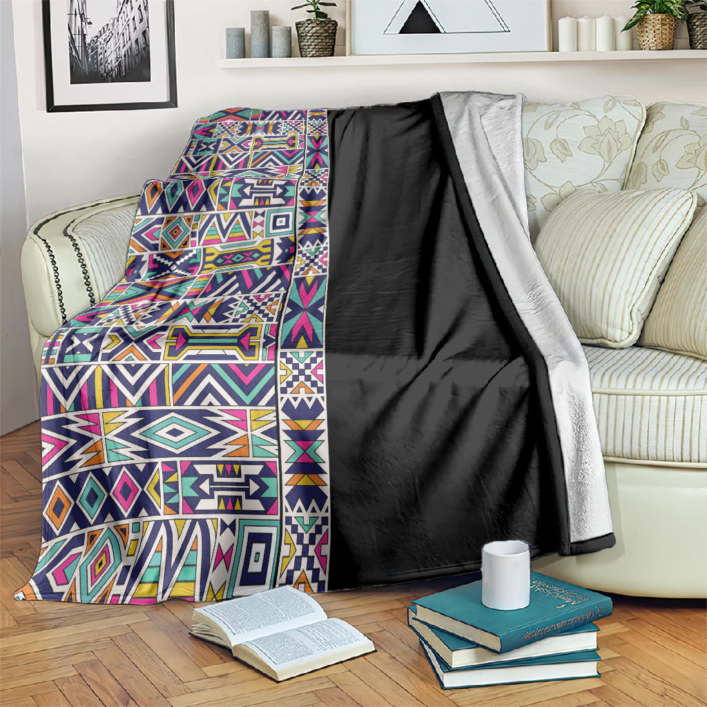 African Ndebele Art Patterns Blanket Black Half Style