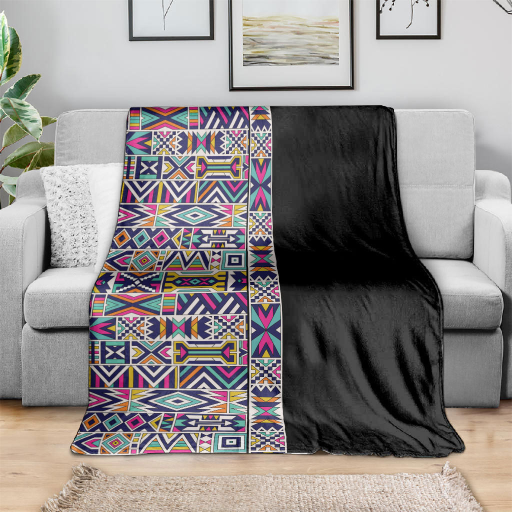 African Ndebele Art Patterns Blanket Black Half Style