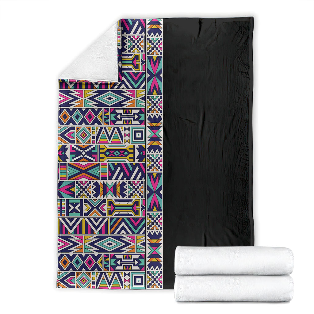 African Ndebele Art Patterns Blanket Black Half Style