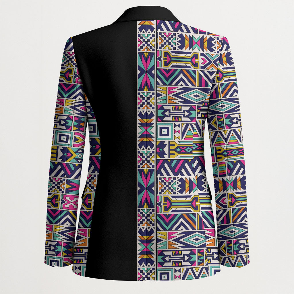African Ndebele Art Patterns Blazer Black Half Style