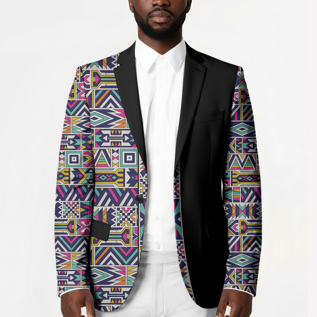 African Ndebele Art Patterns Blazer Black Half Style
