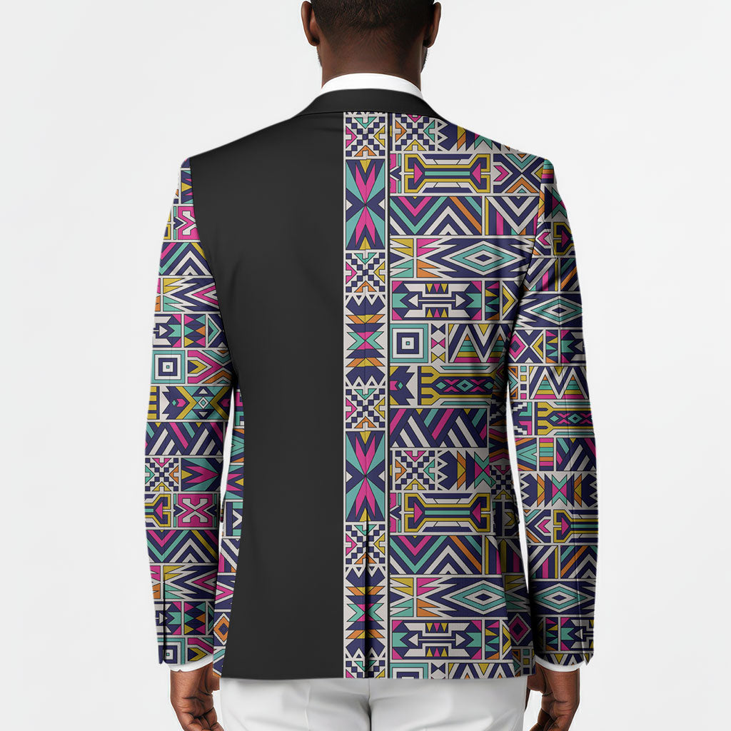 African Ndebele Art Patterns Blazer Black Half Style
