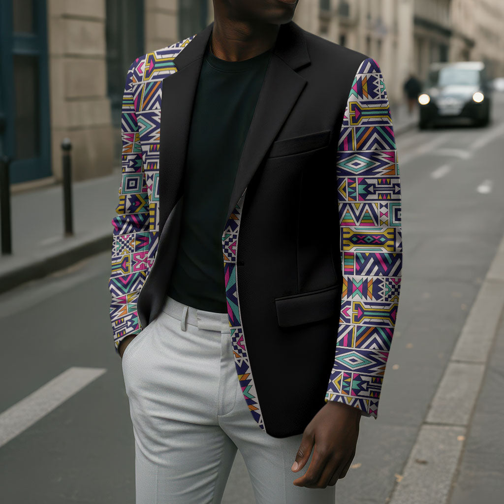 African Ndebele Art Patterns Blazer Black Half Style