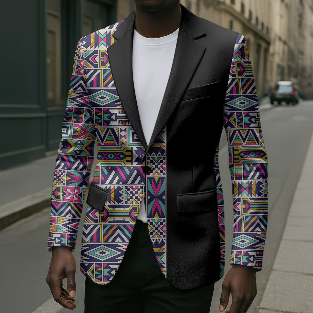 African Ndebele Art Patterns Blazer Black Half Style