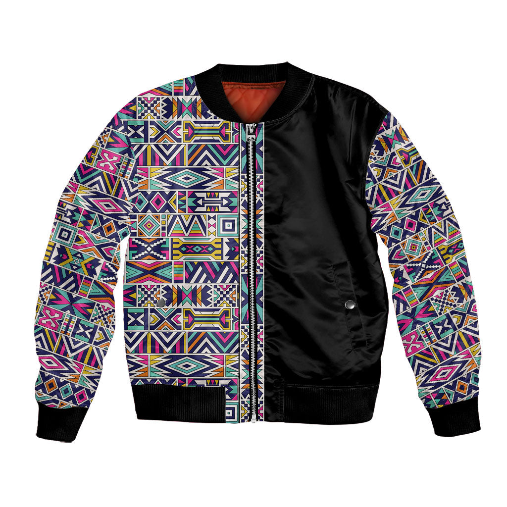 African Ndebele Art Patterns Bomber Jacket Black Half Style