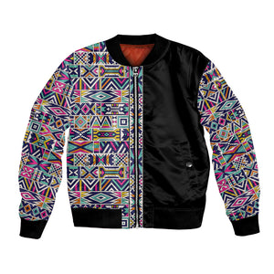 African Ndebele Art Patterns Bomber Jacket Black Half Style