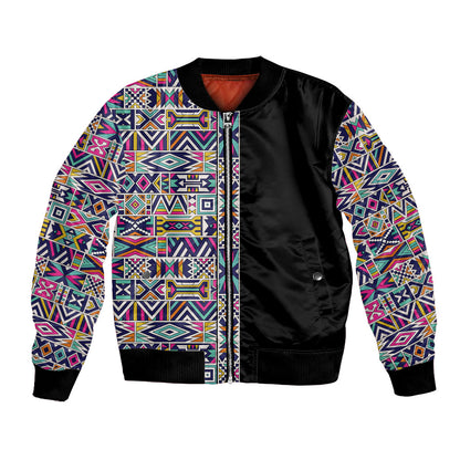 African Ndebele Art Patterns Bomber Jacket Black Half Style