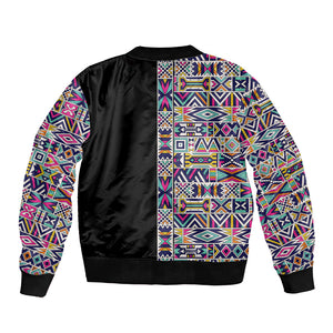 African Ndebele Art Patterns Bomber Jacket Black Half Style