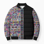 African Ndebele Art Patterns Bomber Puffer Jacket Black Half Style