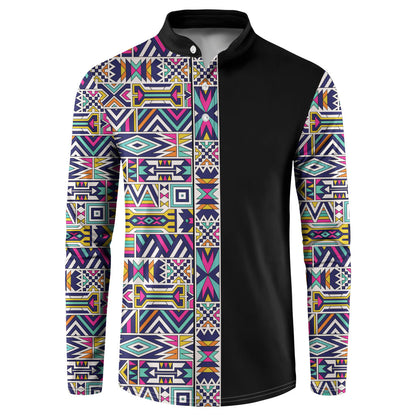 African Ndebele Art Patterns Button Sweatshirt Black Half Style