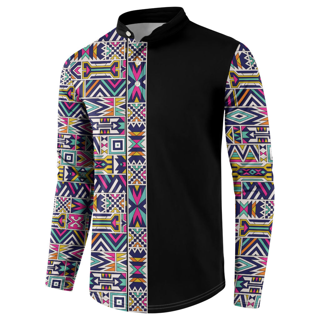 African Ndebele Art Patterns Button Sweatshirt Black Half Style