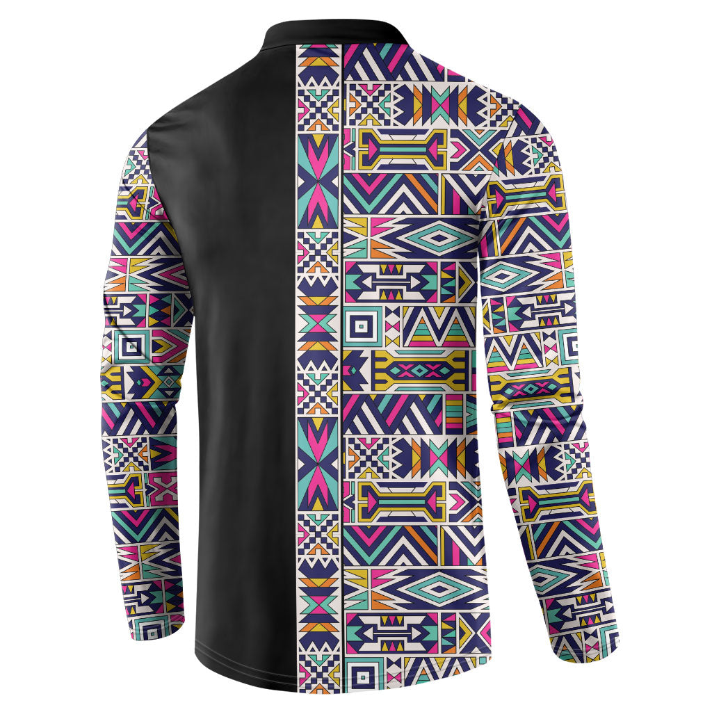 African Ndebele Art Patterns Button Sweatshirt Black Half Style