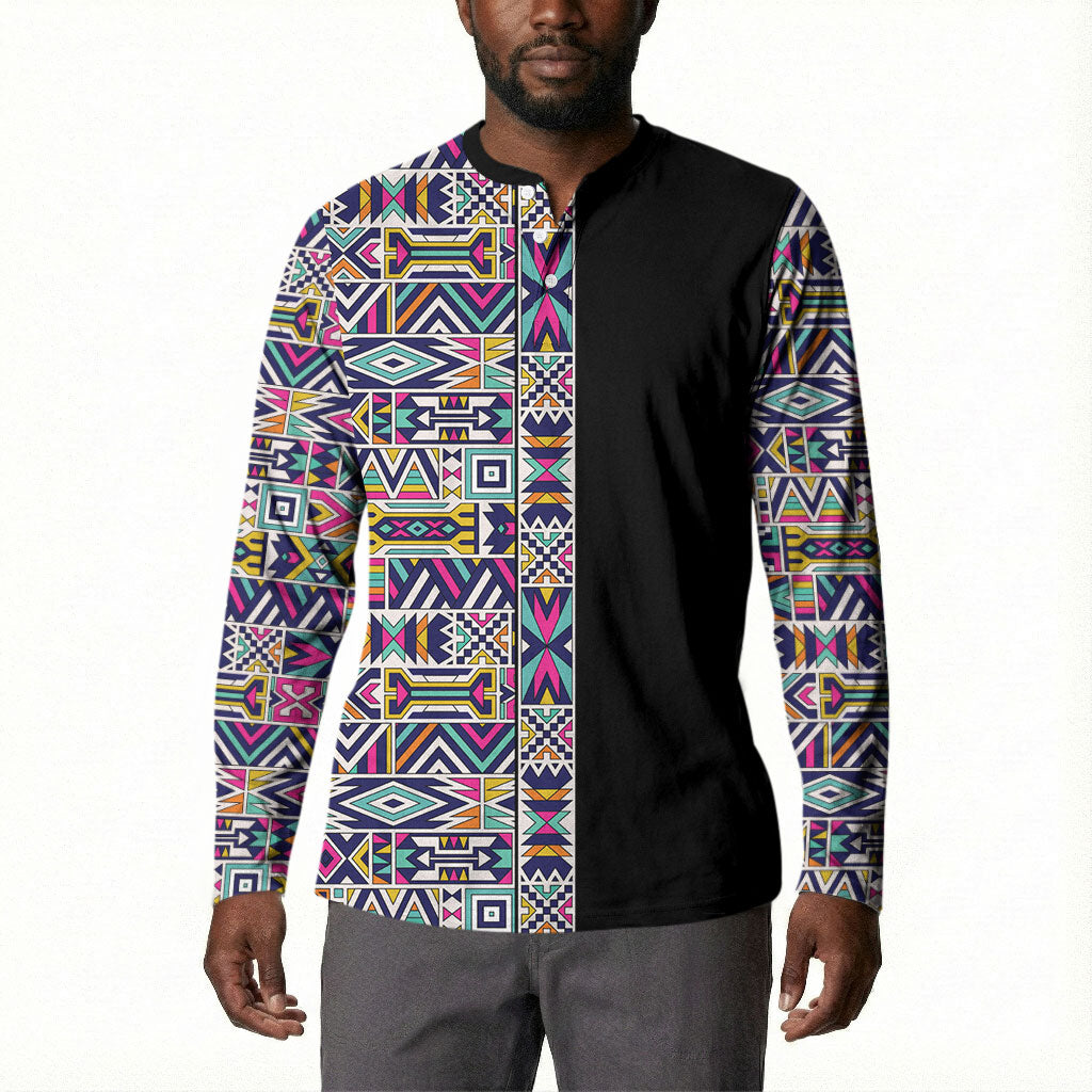 African Ndebele Art Patterns Button Sweatshirt Black Half Style