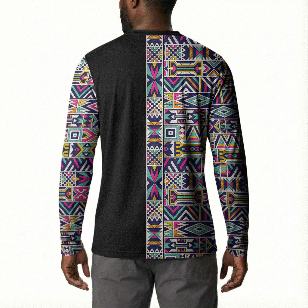 African Ndebele Art Patterns Button Sweatshirt Black Half Style