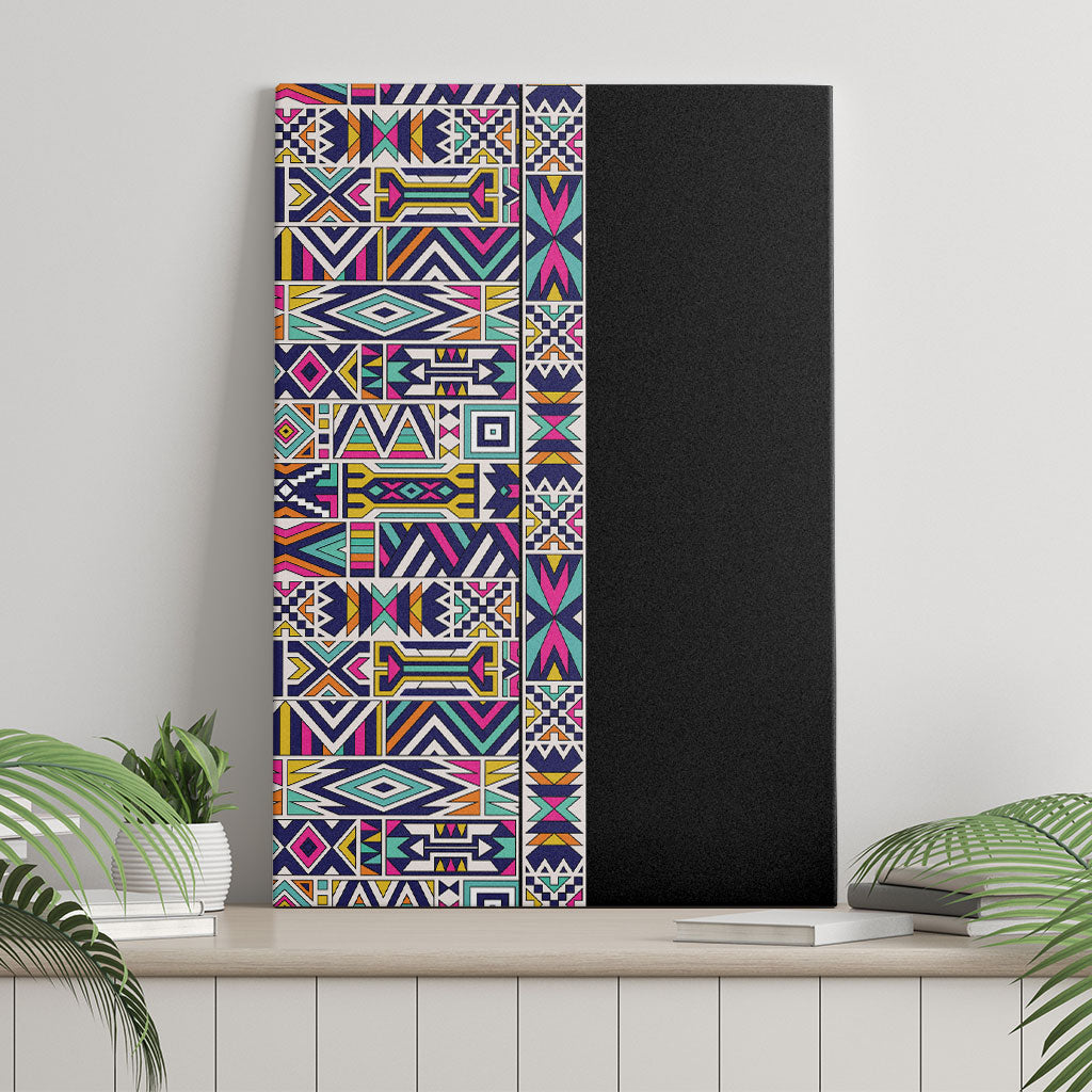 African Ndebele Art Patterns Canvas Wall Art Black Half Style