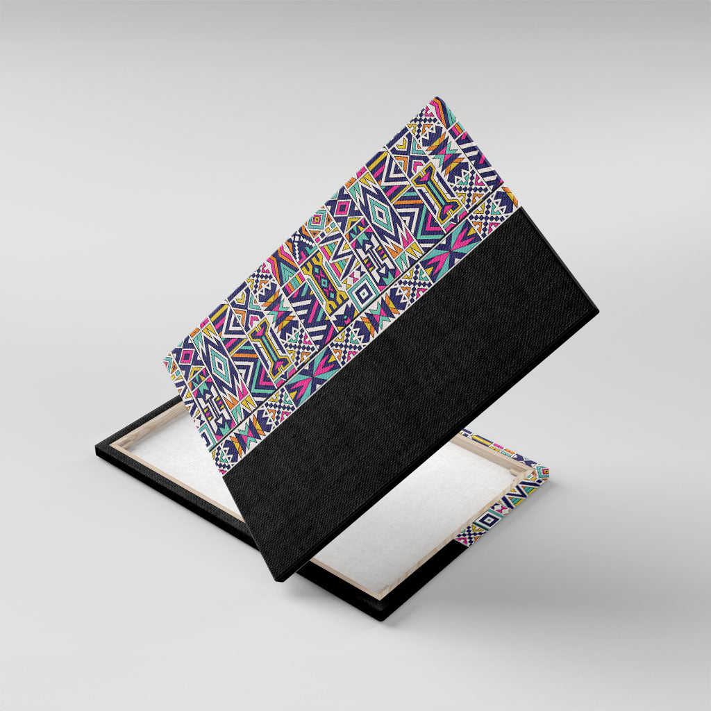 African Ndebele Art Patterns Canvas Wall Art Black Half Style