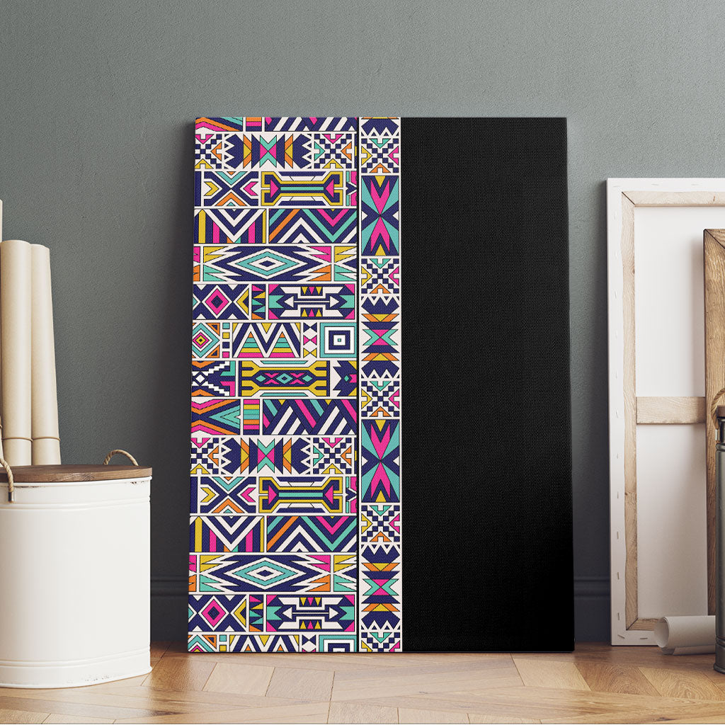 African Ndebele Art Patterns Canvas Wall Art Black Half Style