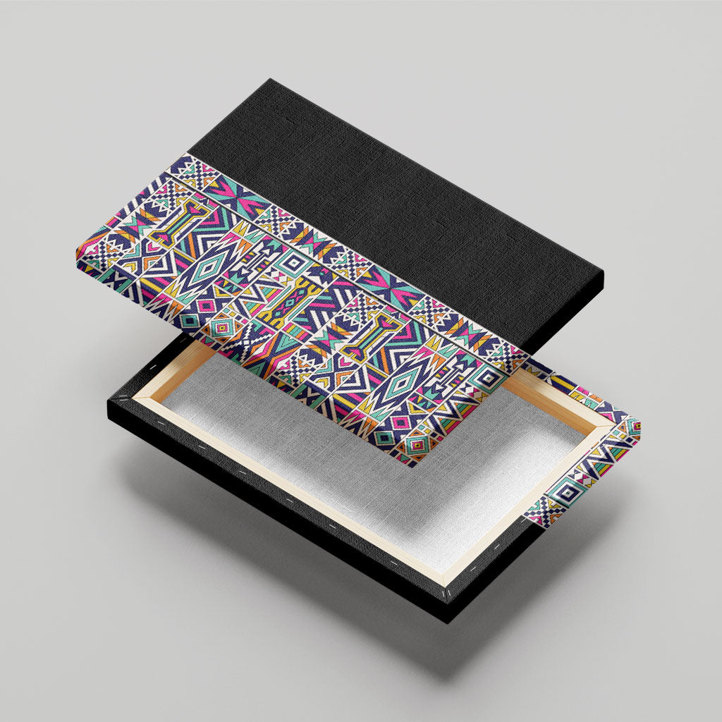 African Ndebele Art Patterns Canvas Wall Art Black Half Style