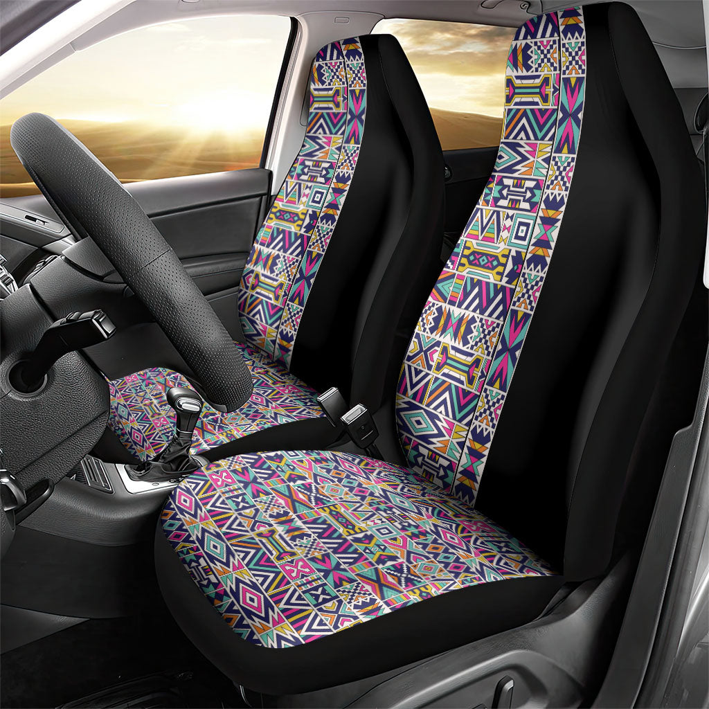 African Ndebele Art Patterns Car Seat Cover Black Half Style