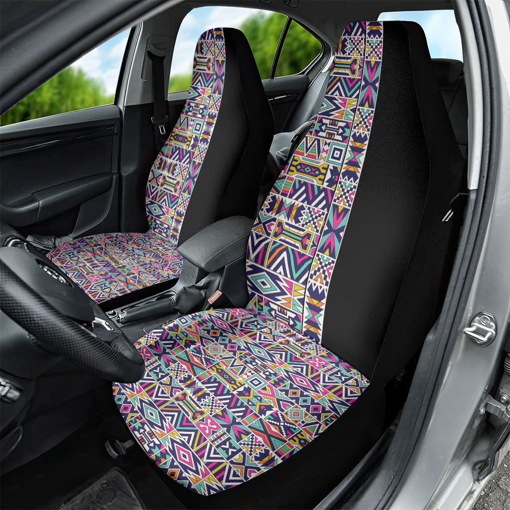 African Ndebele Art Patterns Car Seat Cover Black Half Style
