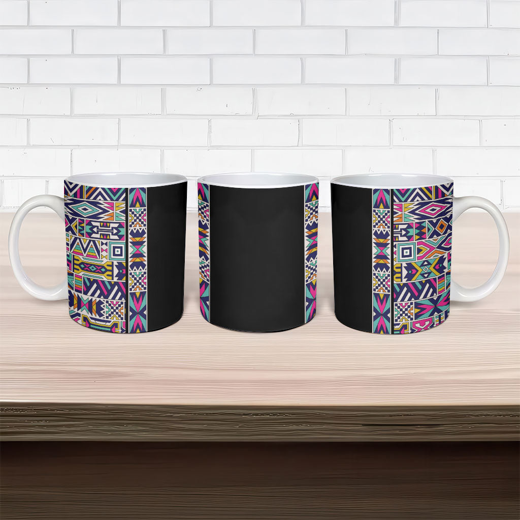 African Ndebele Art Patterns Ceramic Mug Black Half Style