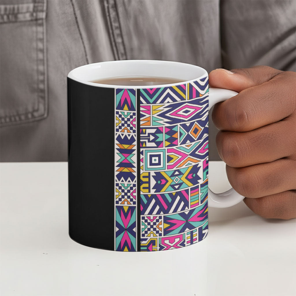 African Ndebele Art Patterns Ceramic Mug Black Half Style