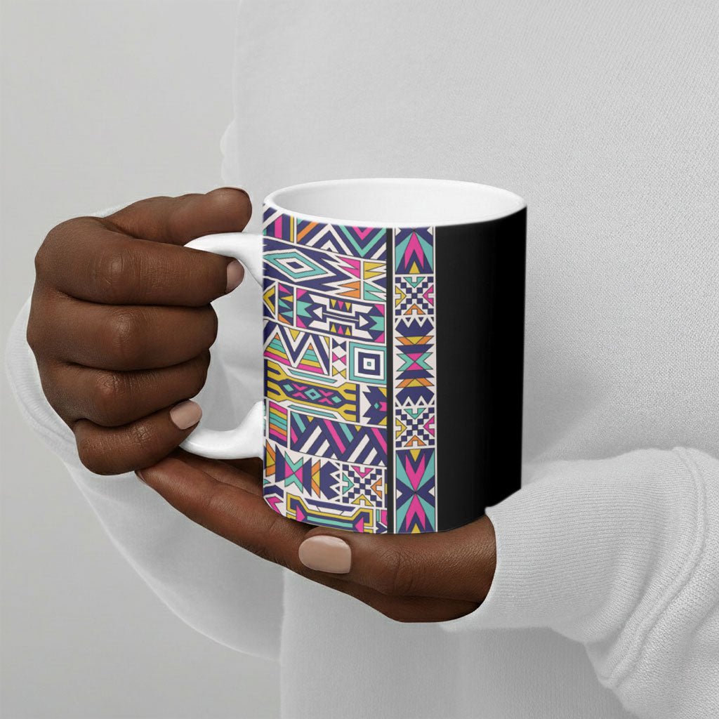 African Ndebele Art Patterns Ceramic Mug Black Half Style
