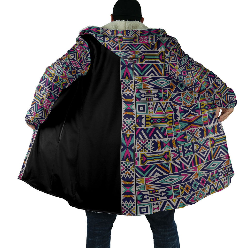 African Ndebele Art Patterns Cloak Black Half Style