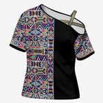 African Ndebele Art Patterns Cross Shoulder Shirt Black Half Style