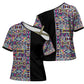 African Ndebele Art Patterns Cross Shoulder Shirt Black Half Style